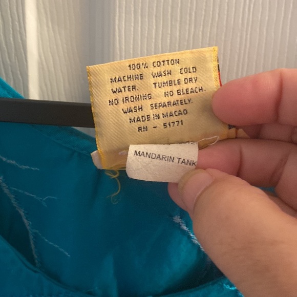 Vintage 1980s Bis Bis Gene Ewing Wrinkled Rich Denim Mandarin Tank teal sz “P” - Picture 3 of 11